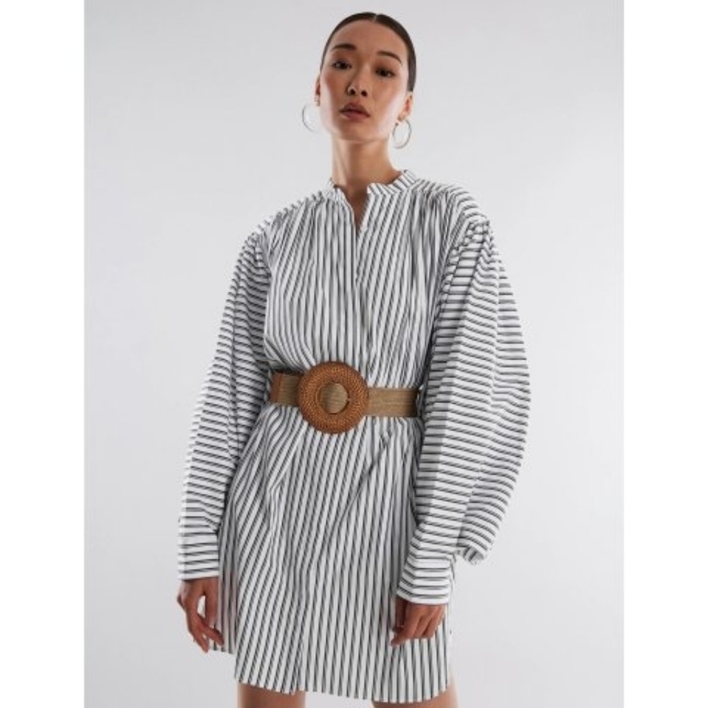 BCBGMAXAZRIA Carter Batwing Button Shirt Mini Striped Dress With Belt Size M NWT